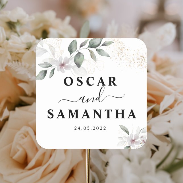 Adesivo Quadrado Folia Suave e Verde Água Flor & Folha | Dourado (Criador carregado)