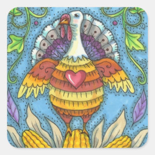 ADESIVO QUADRADO FOLK ART TURKEY, CORES DE AGRADECIMENTO SAZONAL