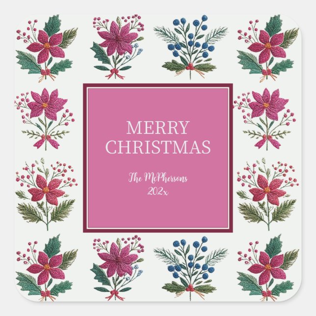 Adesivo Quadrado Folk Florals Christmas (Frente)