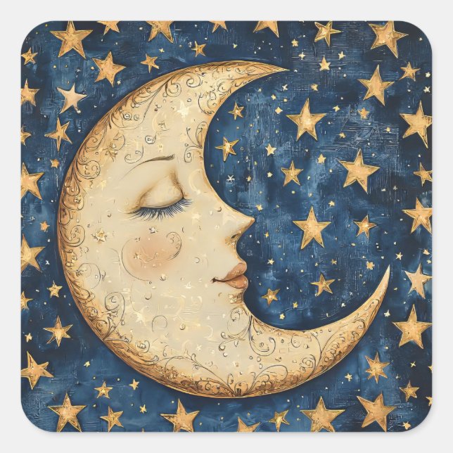 Adesivo Quadrado Folksy Celestial Moon (Frente)