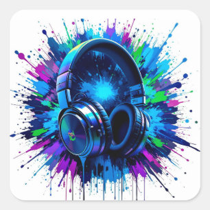 Adesivo Quadrado Fone de Ouvido Amante da Música Design Artístico –