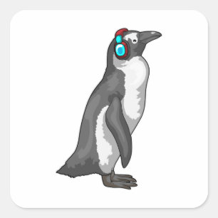 Adesivo Quadrado Fone de ouvido para música pinguim