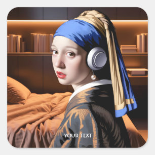 Adesivo Quadrado Fones de ouvido de Pérola de Menina Fantasia