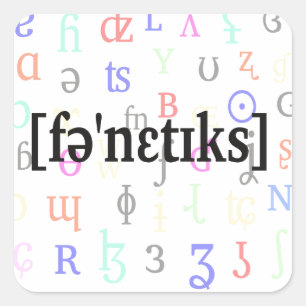 Adesivo Quadrado Fonética no IPA. Plano de fundo preto em caractere