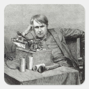 Adesivo Quadrado Fonógrafo novo de Mr.Edison