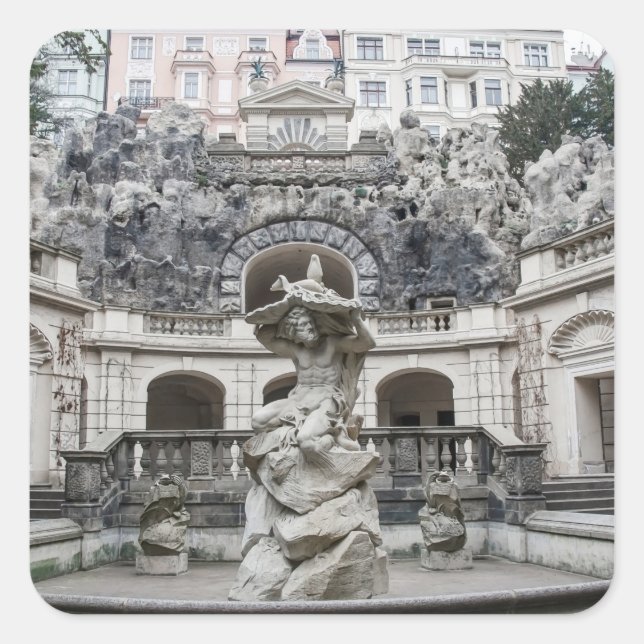 Adesivo Quadrado Fonte com estátua de Netuno em Praga (Frente)