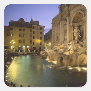Adesivo Quadrado Fonte de Trevi à noite, Roma, Lazio, Itália
