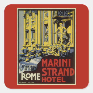 Adesivo Quadrado Fonte de Trevi Vintage, Hotel Marini Strand, Roma