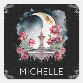 Adesivo Quadrado Fonte Floral Noturna aquarela Vintage