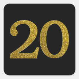 Adesivo Quadrado Fonte Largura Dourada Número 20