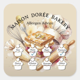 Adesivo Quadrado Food Safety Allergy Alert Bakery Pastry Chef Gold