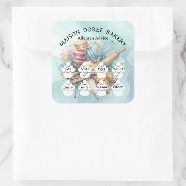 Adesivo Quadrado Food Safety Allergy Alert Bakery Pastry Chef Gold (Bolsa)