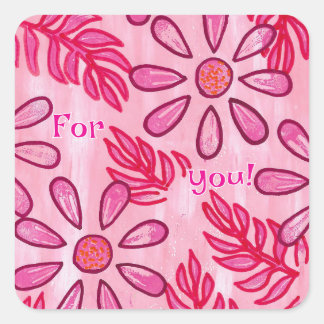 Adesivo Quadrado For you, pink flower stickers, custom