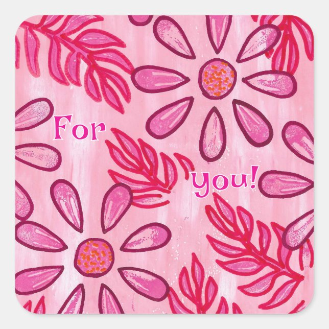 Adesivo Quadrado For you, pink flower stickers, custom (Frente)