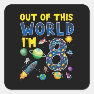 Adesivo Quadrado Fora deste mundo, eu sou 8 Space Rocket Birthday P