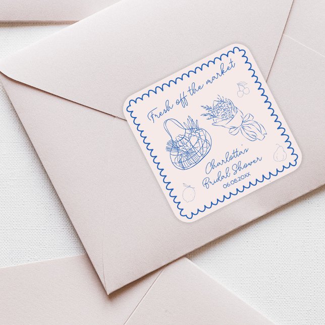 Adesivo Quadrado Fora Do Mercado, Chá de panela De Mão Impressionan (Off The Market Whimsical Hand Drawn Bridal Shower Square Sticker)