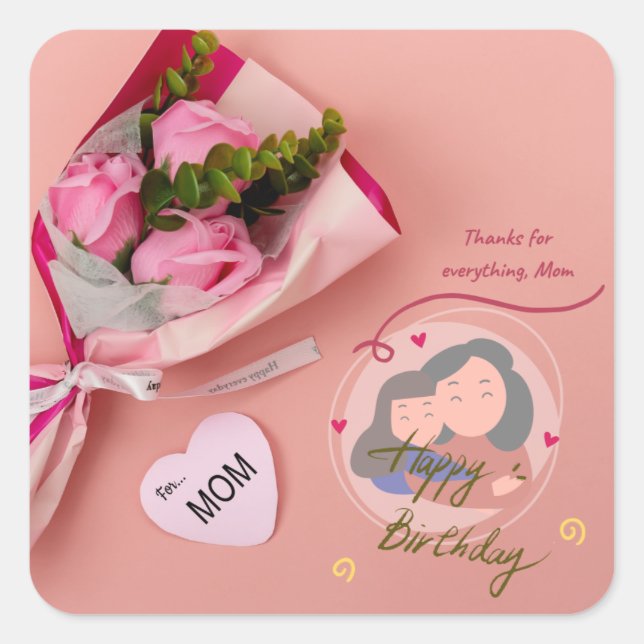 Adesivo Quadrado “Forever Loved Mom – Heartfelt Floral sticker  (Frente)
