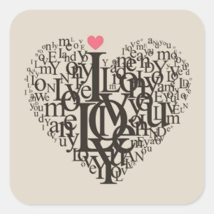 Adesivo Quadrado Forma cardíaca a partir de letras