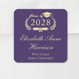 Adesivo Quadrado Formal Script Purple Dourado Graduação