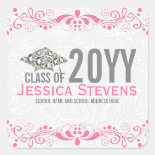 Adesivo Quadrado Formando 2015 de rendas e diamantes cor-de-rosa br