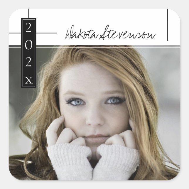 Adesivo Quadrado Formando de Fotografias Mínimo de Linhas Pretas e  (Frente)