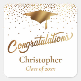 Adesivo Quadrado Formando de parabéns, Classe Dourada e Branco