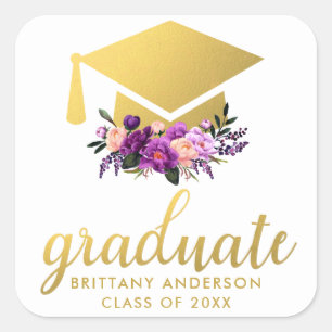 Adesivo Quadrado Formando Dourado Purple Watercolor Floral