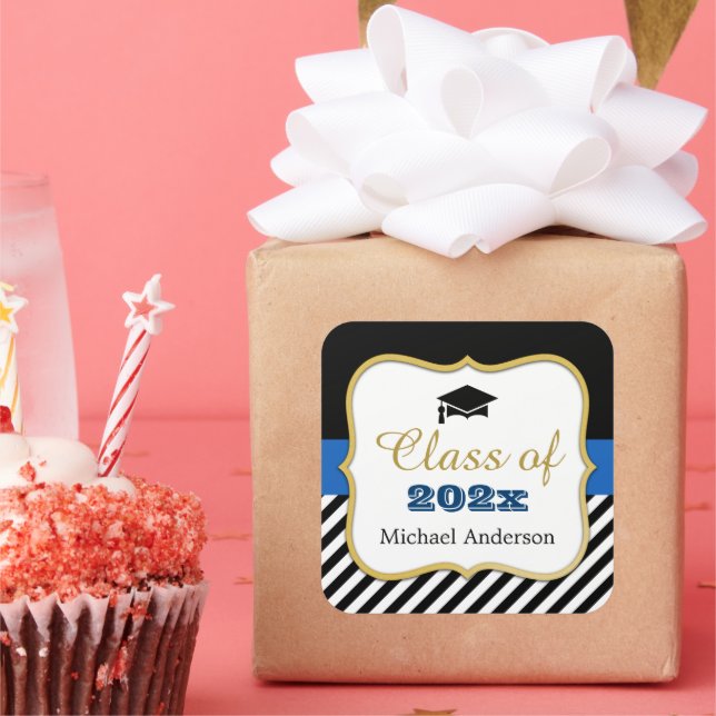 Adesivo Quadrado Formando Hat Moderno Dourado Marinho Graduação (Festa)