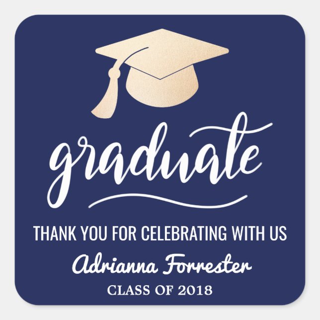 Adesivo Quadrado Formando manuscrito| Chapéus| Obrigado Marinho Azu (Frente)