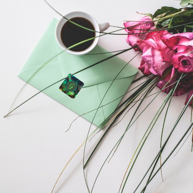 Adesivo Quadrado Formas de círculos verdes e monograma (Criador carregado)