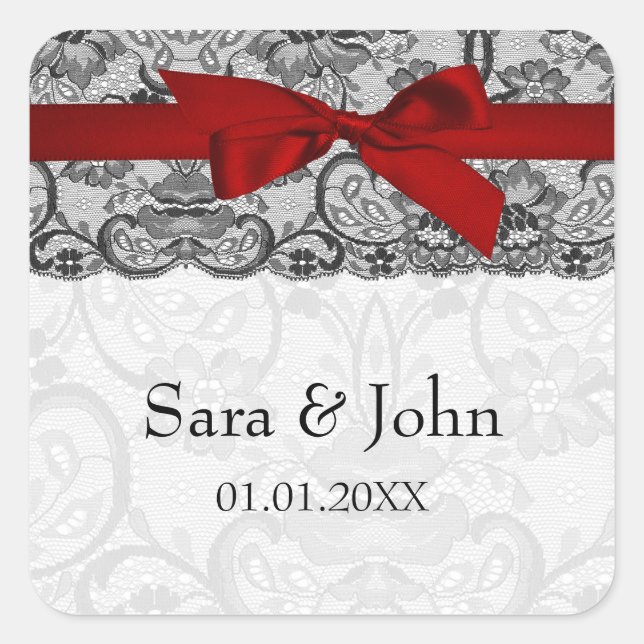 Adesivo Quadrado Formas falsas, vermelho de fita, selos negros (Frente)