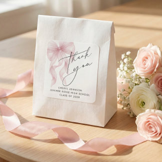 Adesivo Quadrado Formatura Laço Rosa Agradecimento