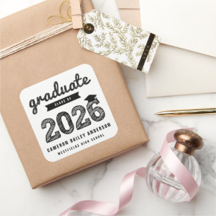 Adesivo Quadrado Formatura Moderna Graduada Esboço Preto Ousado 202