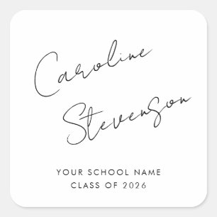 Adesivo Quadrado Formatura Personalizada Moderna em Preto e Branco