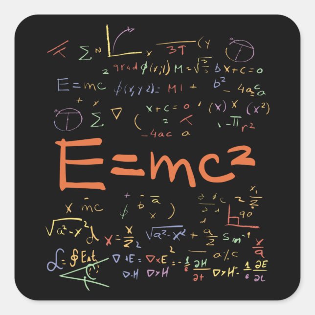 Adesivo Quadrado Fórmulas de Física e Matemática EMC2 (Frente)