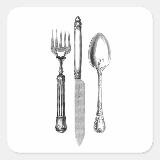 Adesivo Quadrado Forquilha de faca antiga e coroa de colher (Frente)