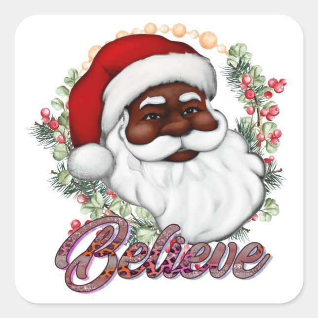Adesivo Quadrado Fortes Papais noeis Negros Melanin Chrismas Claus  (Frente)