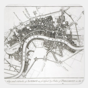 Adesivo Quadrado Fortifications de Londres em 1642 e 1643, 1738