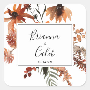 Adesivo Quadrado Fósseis de Envelope Boho Botânico Floral