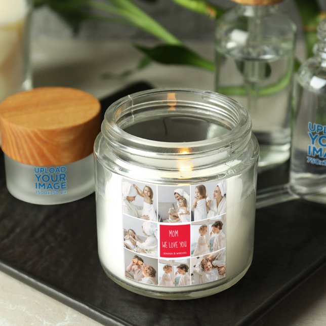 Adesivo Quadrado Foto Collage Mãe Vermelho Nós Amo Você Melhor Pres (Criador carregado)