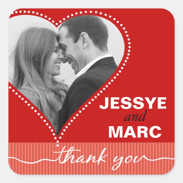 Adesivo Quadrado Foto coronária pontilhada Obrigado coral vermelho (Frente)