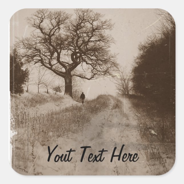 Adesivo Quadrado foto da cena de neve atmosférica no inverno (Frente)