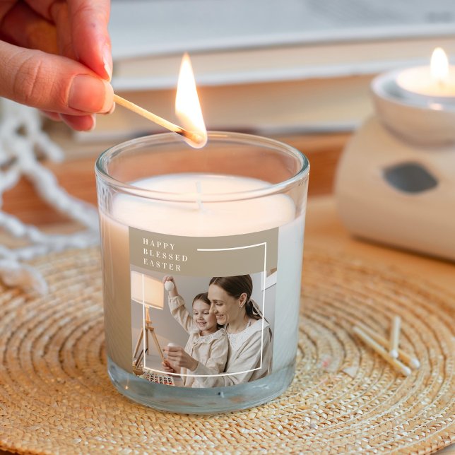 Adesivo Quadrado Foto da família Beige Modern | Feliz Páscoa (Criador carregado)