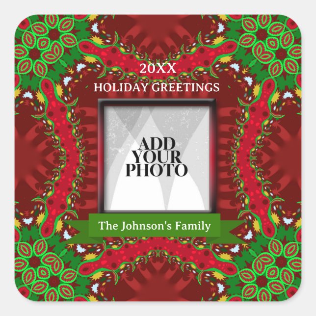 Adesivo Quadrado Foto da família de feriados felizes (Frente)