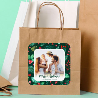 Adesivo Quadrado Foto da família Natal Watercolor Botanicals