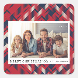 Adesivo Quadrado Foto da família personalizada de Natal feliz da Xa
