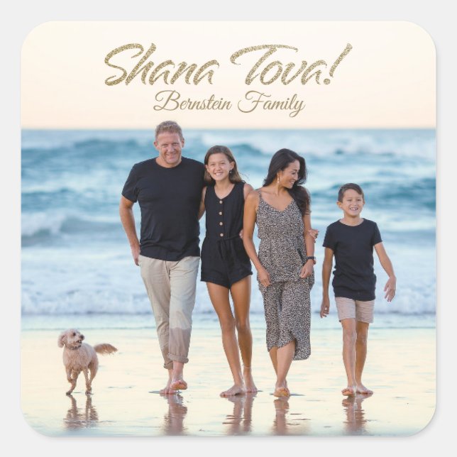 Adesivo Quadrado Foto da família personalizada Shana Tova Rosh Hash (Frente)