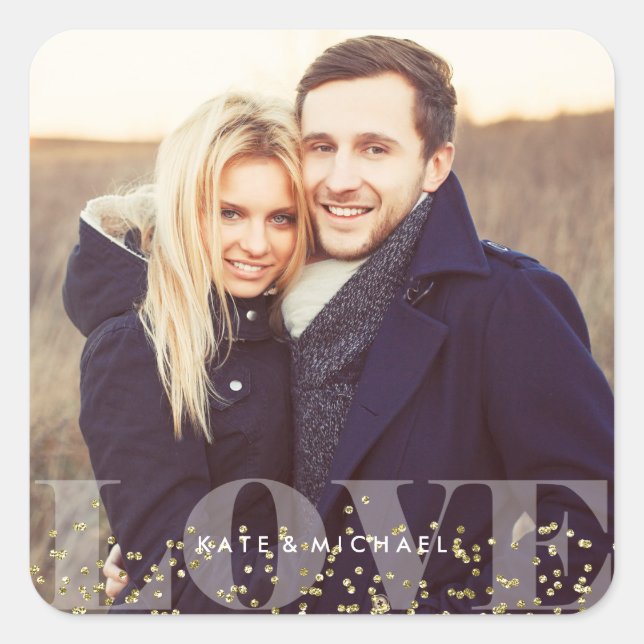 Adesivo Quadrado Foto de amor e brilho (Frente)