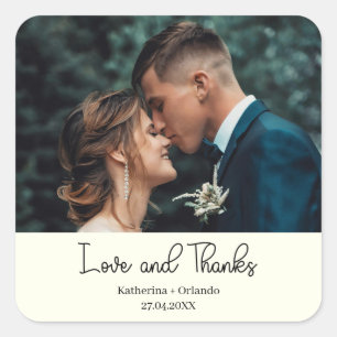 Adesivo Quadrado Foto de Amor e Gratidão de Casamento em Marfim Ele