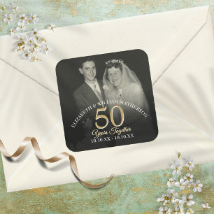 Adesivo Quadrado Foto de Aniversário de Casamento de Qualquer Ano